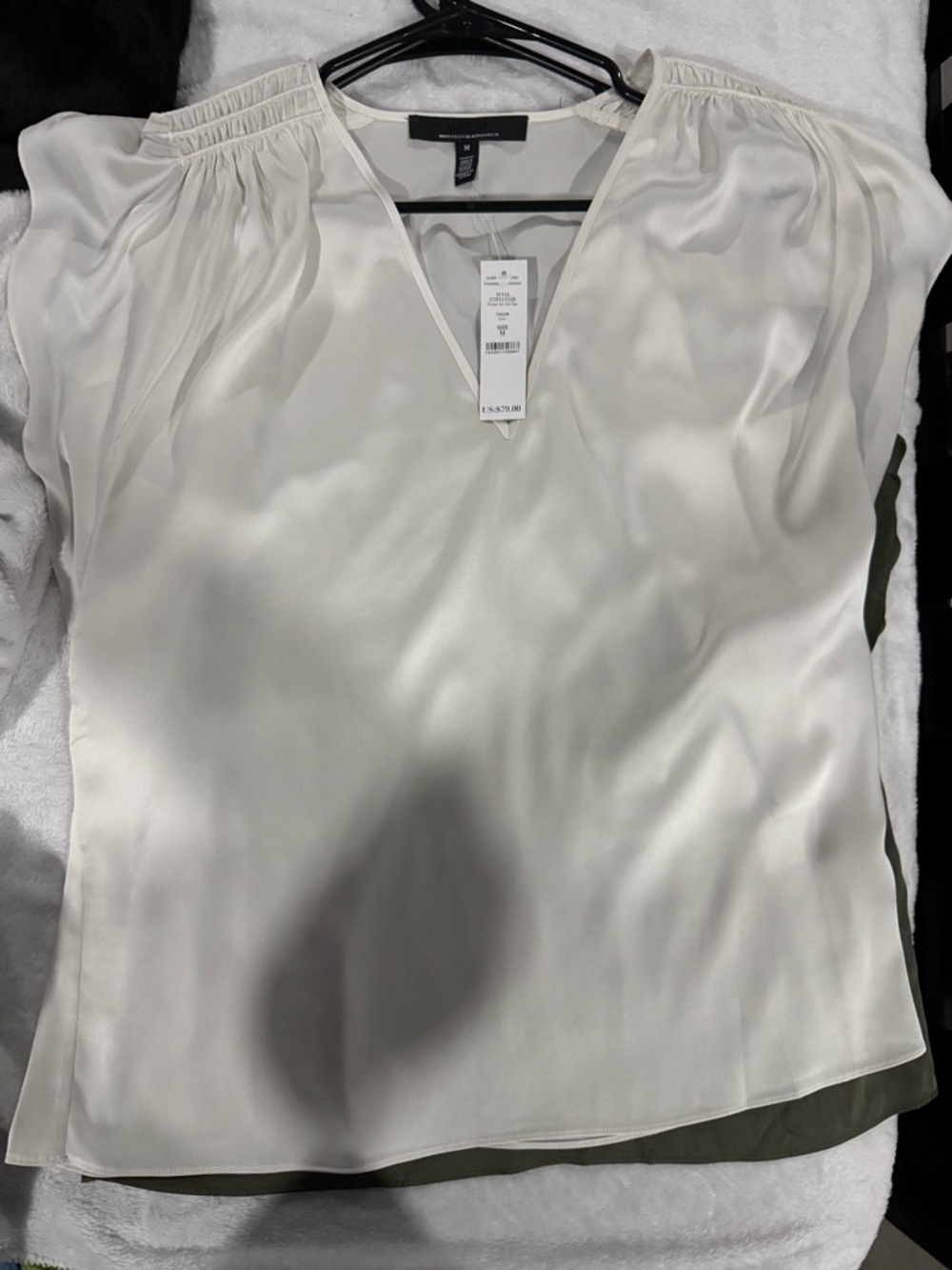WHBM Silk-Blend White V-Neck Cap Sleeve Top